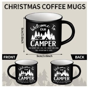 Mumufy 9 Pcs Enamel Camping Coffee Mugs 12 oz Happy Campers Campfire Tea Cups Black White Travel Drinking Mugs with Handle Vintage Tea Cups for Coffee, Tea, Milk Travel Mug Camping Lover Holiday Gifts