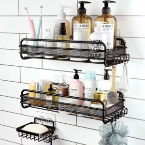 relaxscene shower caddy shelf - self adhesive 3-pack bathroom organizer suction storage with soap/shampoo holder shelves rack for inside shower black