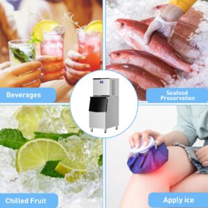 ERGMASTER Commercial Ice Maker Machine 550 LBS/24H - Industrial Ice Machine with 350LBS Large Storage Bin Ice Ready in 8-15 mins Stainless Steel Construction,Clear Ice Maker for Bar/Cafe/Restaurant