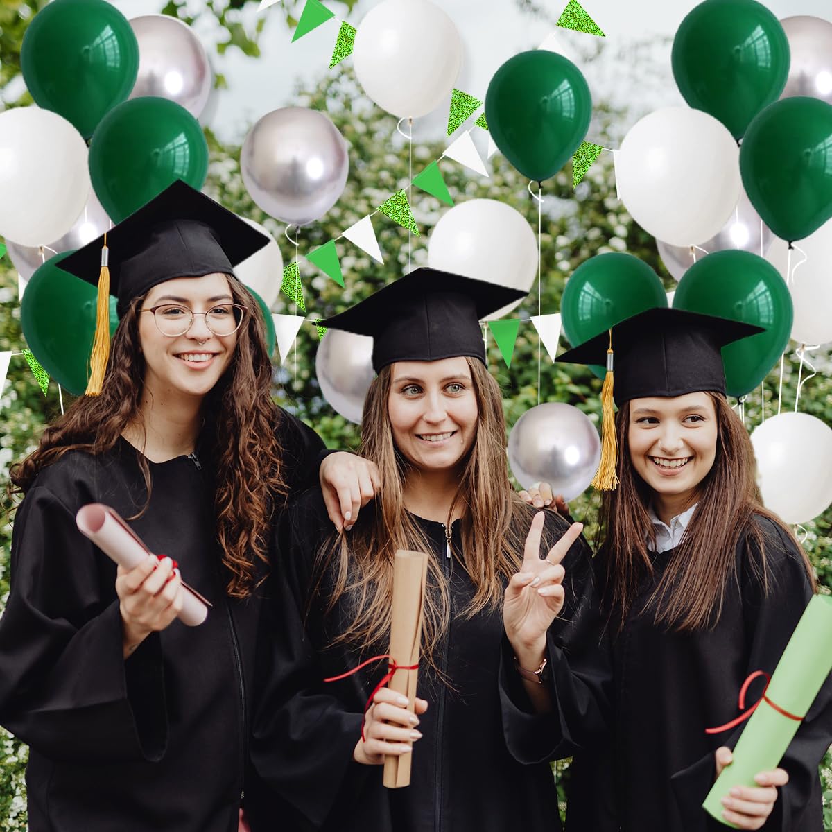 Emerald Green Silver White Balloon Garland Arch, Dark Green White Balloons Green Metallic Silver 2024 Graduation Party for Camo Military Video Game Birthday Jungle Baby Shower Anniversary Party