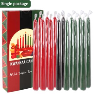 Set of 14 Kwanzaa Taper Candles, 6 Red, 6 Green, 2 Black Mishumaa Saba Candle Set, 10 Inch Dripless Tall Candle Stick for Kwanzaa, 7-7.5 Hour Burn Time