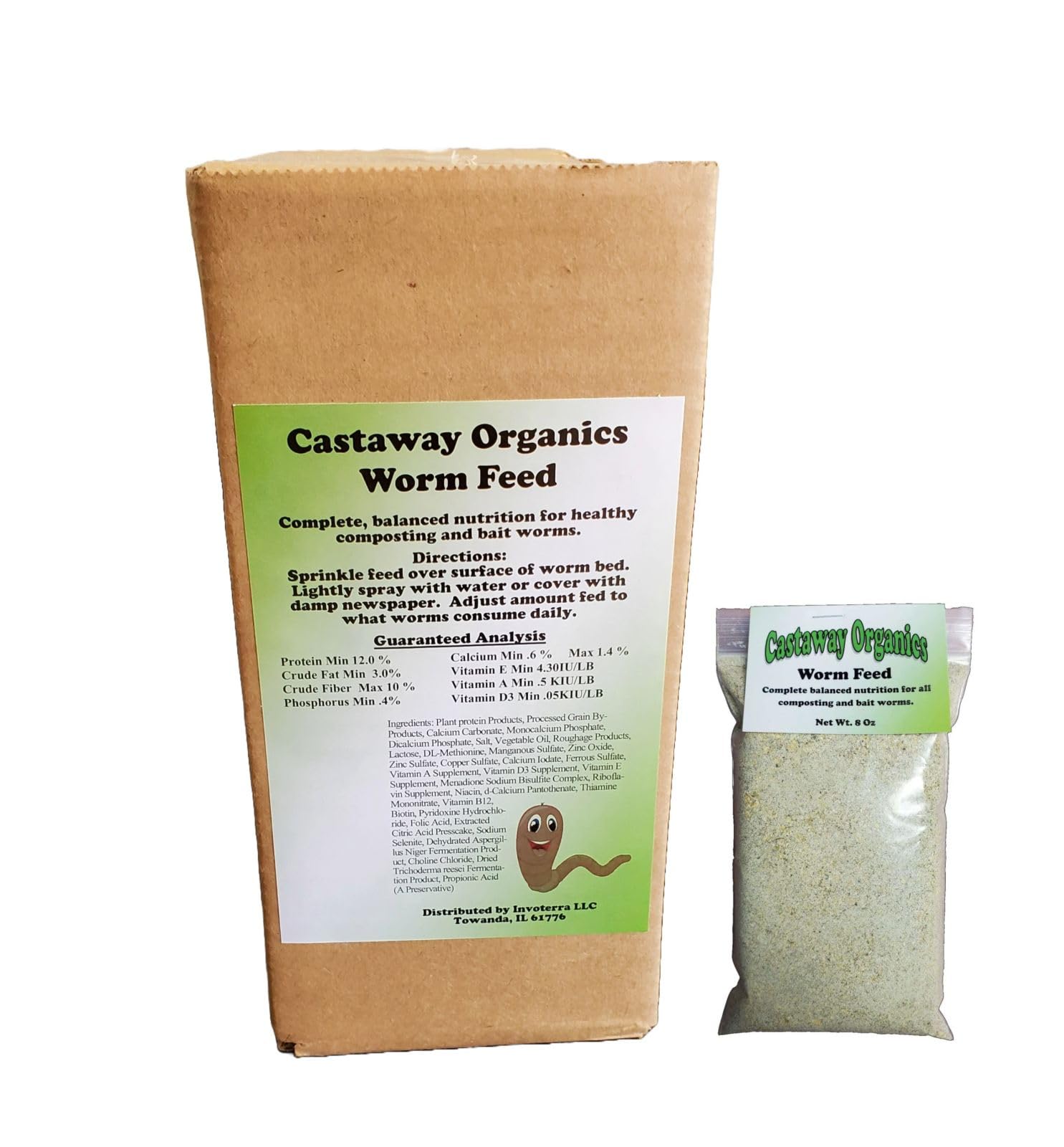 Castaway Organics Worm Food for All Composting and Live Bait Worms, Red Wigglers, Nightcrawlers (8oz Case Pack)