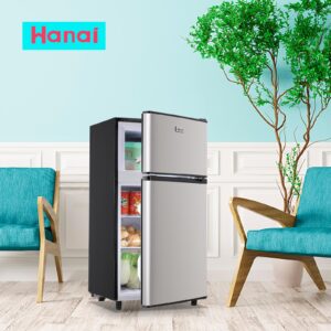 WANAI Small Refrigerator with Freezer 3.5 Cu.Ft Mini Fridge with Freezer on Top Double Door Small Fridge for Bedroom Dorm Room College Office Silver