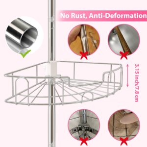 BsBsBest Shower Organizer Caddy 39-125" Stainless Steel Shower Shelves Rack Adjustable Organization And Storage Head Holder for Inside Shower Bathroom Bathtub Caddy Rustproof Tension Pole Silver