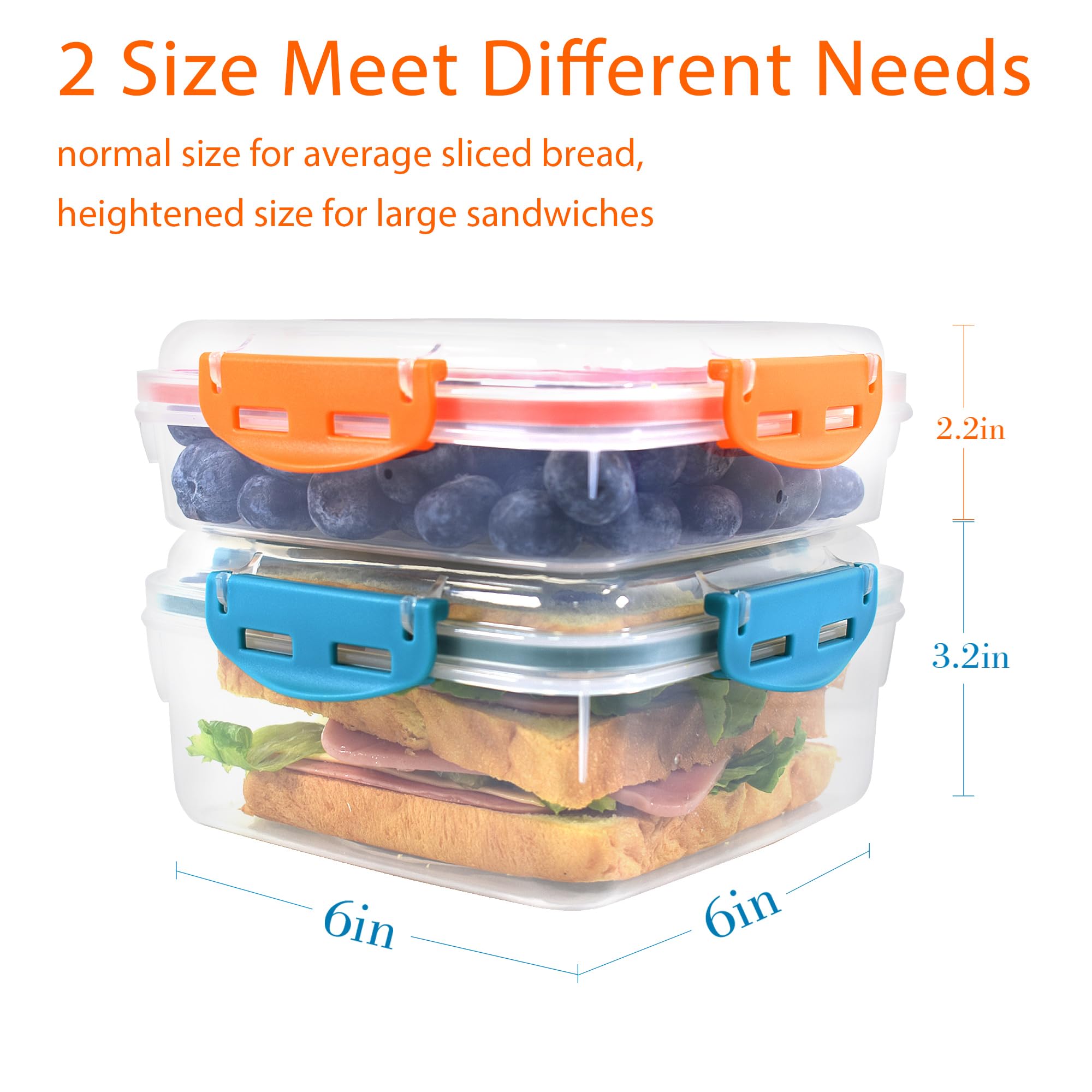 DAYA FASHION Sandwich Containers 4 Pcs - Reusable Airtight & BPA-Free Kitchen Storage Containers - Microwave & Dishwasher Safe 2 Heightened Lunch Box Containers and 2 Normal Size