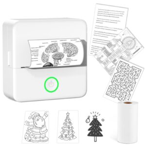 bagvhandbagro pocket printer mini thermal printer inkless sticker printer - x6 portable bluetooth photo printer for study, notes, labels, work - christmas kids gifts (white, 1 printer +1 roll paper)