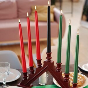 Set of 7 Kwanzaa Taper Candles, 3 Red, 3 Green, 1 Black Mishumaa Saba Candle Set, 10 Inch Dripless Tall Candle Stick for Kwanzaa, 7-7.5 Hour Burn Time