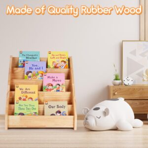 Barydat Toddlers Bookshelf Front Facing Kid Book Display Stand Anti Tilting Device Natural Rubber Wood Baby Bookshelf Child Bookcase for Nursery Classroom Back to School Gift 18" H x 18.5" L x 12" W