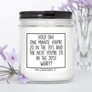 YouNique Designs 70th Birthday Candles for Home Scented Candle 9oz - 70 Year Old Birthday Gifts for Women, 70th Birthday Gifts for Men, 70 Year Old Woman - 70 Birthday Candles (Lavender & Vanilla)