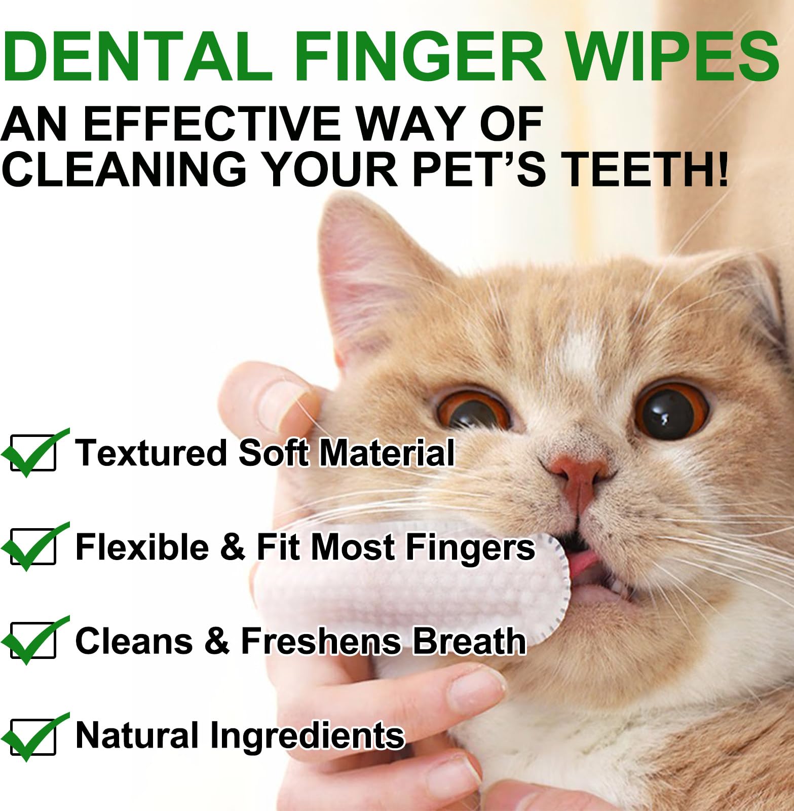 SDJUFEI 50Pcs Teeth Cleaning Wipes for Dogs & Cats, Dog Breath Freshener Dental Finger Wipes, Dog Dental Care Wipes Helps Wipe Away Plaque & Tartar - Freshens Breath, No-Rinse Dog Finger Toothbrush