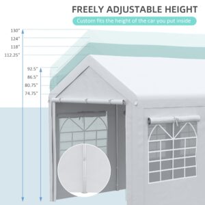 Outsunny 10' x 20' Party Tent and Carport, Height Adjustable Portable Garage, Outdoor Canopy Tent 8 Legs with Sidewalls for Car, Truck, Boat, Motorcycle, Bike, Garden Tools, White