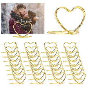 cunglin gold table number place card holders 32 pcs, heart shape photo card stand business card card holders for wedding party mini photoplaying cards holder picture menu memo clips