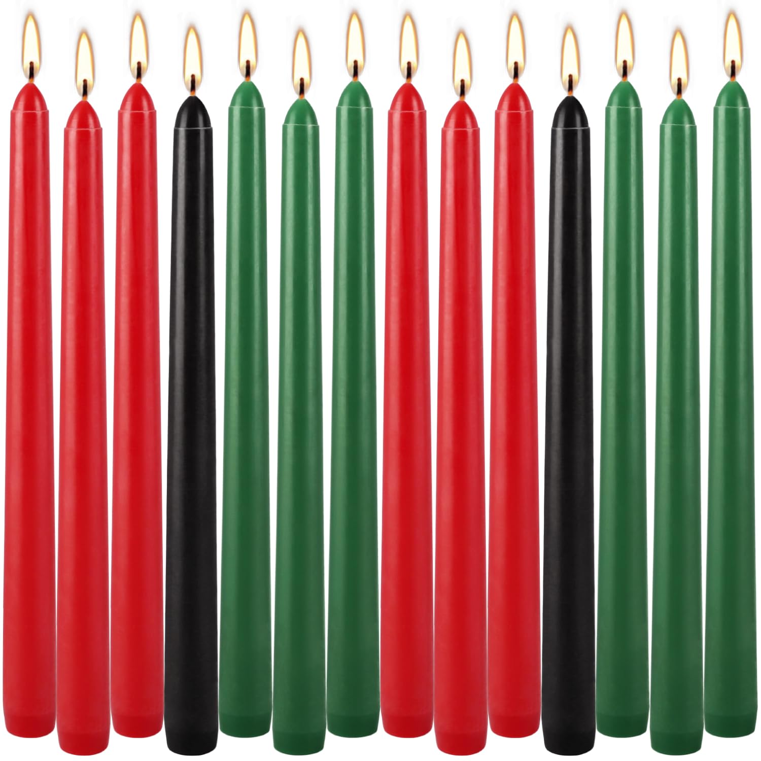 Set of 14 Kwanzaa Taper Candles, 6 Red, 6 Green, 2 Black Mishumaa Saba Candle Set, 10 Inch Dripless Tall Candle Stick for Kwanzaa, 7-7.5 Hour Burn Time