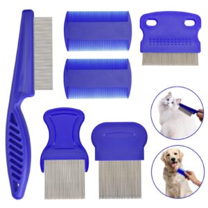 flea comb for cats dogs, 6 pack pet lice comb set pet grooming pets for small, medium & large pets (blue)