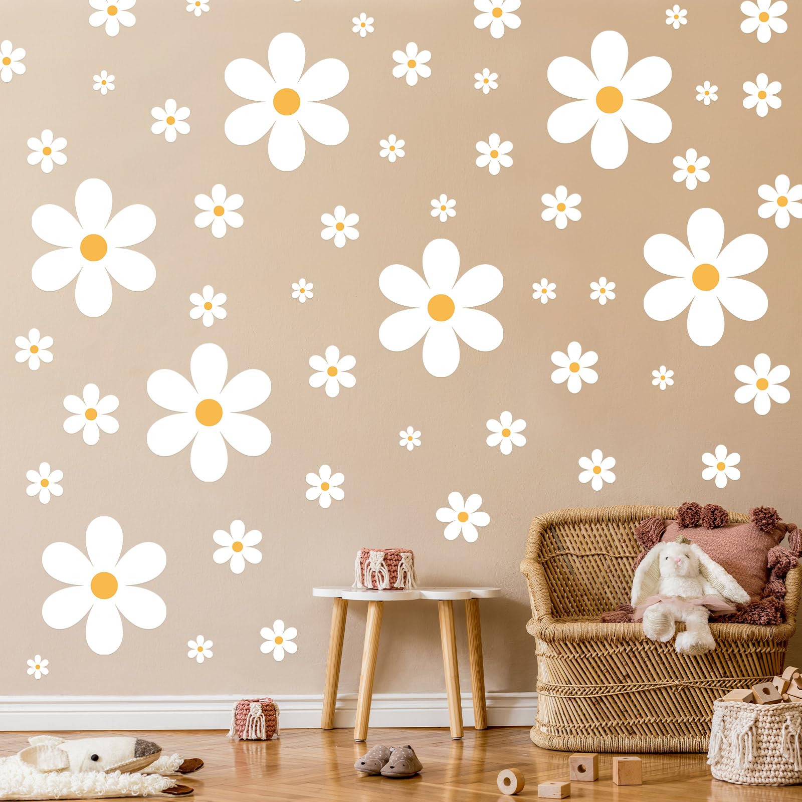 165 Pieces 15 Sheet Large Daisy Wall Decals Daisy Flower Wall Stickers Vinyl Peel and Stick Floral Wall Decal Daisy Wall Decor for Nursery Playroom Bedroom Living Room Wall(Fresh)