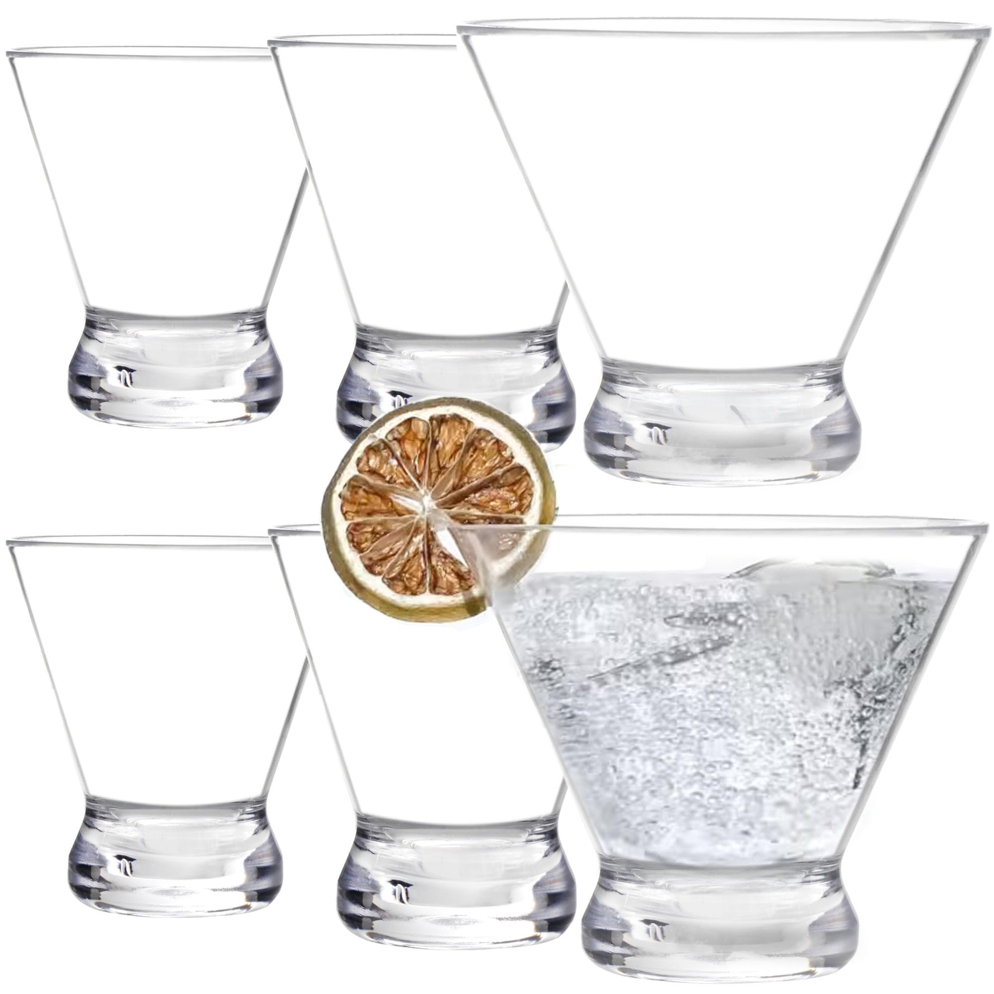 Youngever 6 Pack Plastic Martini Glasses, 8 Ounce Shatterproof Martini Cups, Stemless Martini Glasses