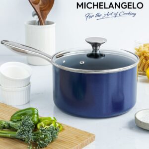 MICHELANGELO 1 Quart Saucepan with Lid, Nonstick Ceramic Sauce Pan with Stainless Steel Handle, 1 Qt Saucepan with Lid Oven Safe, Blue