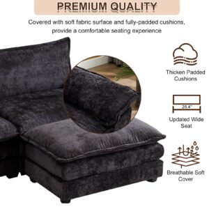 Oprisen 85.4” Comfy Cloud Chenille Sofa Couch, Cozy Deep Seat Sectional Sofa w/Chaise, Upholstered Modern L-Shaped Modular Loveseat for Livingroom Bedroom Apartment Office Office (Black)