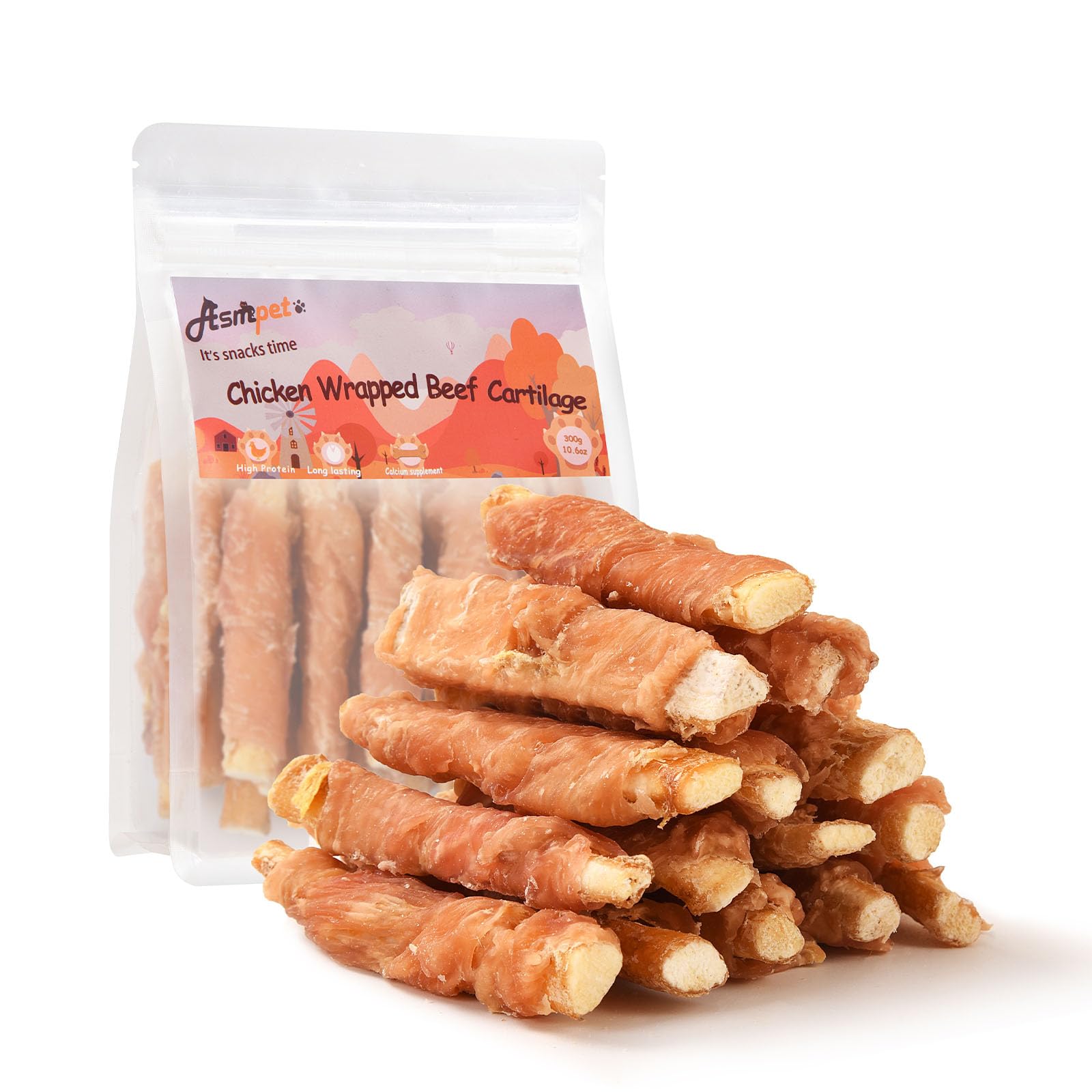 ASMPET Dog Treats Chicken Wrapped Beef Cartilage Dog Treats Long Lasting High Calcium Chewy Dog Soft Bone Non-Rawhide Puppy Treat Twist Sticks Rich in Protein for Small Medium Large Dogs