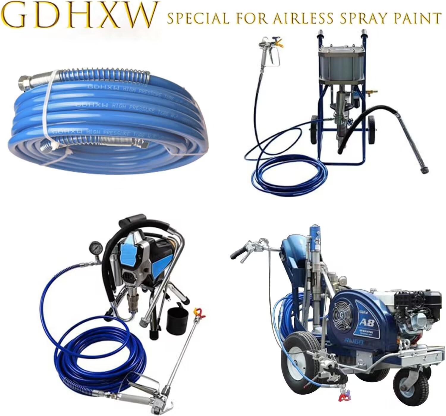 GDHXW 50FT Airless Paint Spray Hose Double Layer Braided Wire Upgraded 8500 PSI High Pressure Flexible Nylon Tube Universal Paint Sprayer 1/4 inch