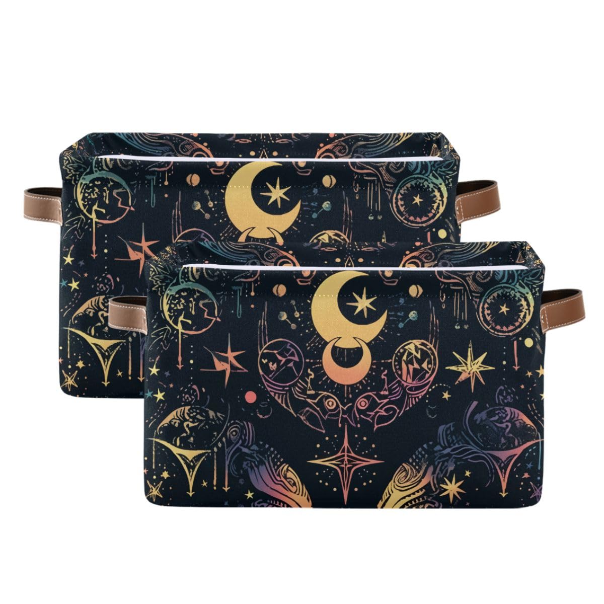 Storage Basket Mystic Astrology Magic Occult Symbol Around Moon Durable Canvas Collapsible Toy Box Organizer Bin with Handles for Shelf Closet Bedroom Home Office