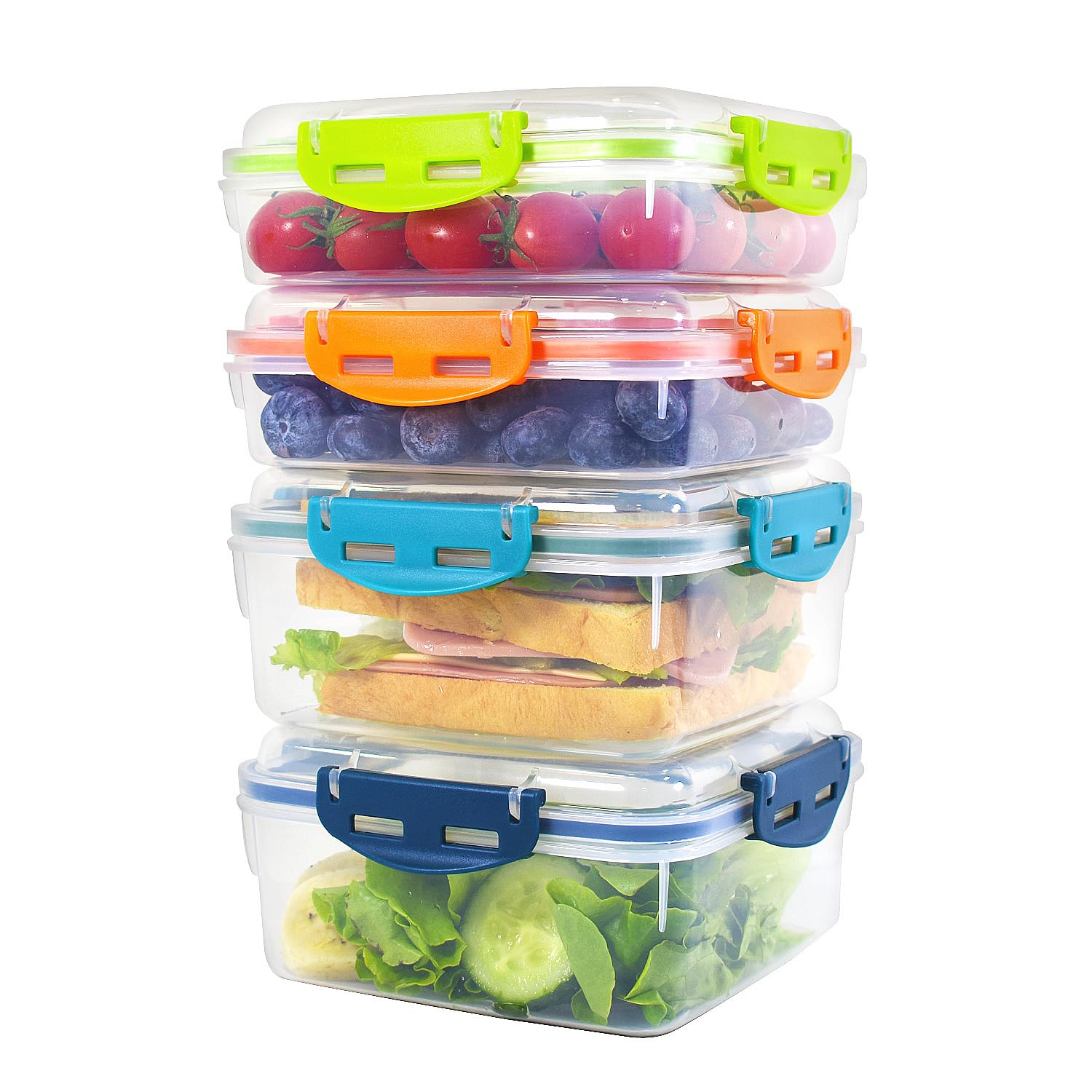 DAYA FASHION Sandwich Containers 4 Pcs - Reusable Airtight & BPA-Free Kitchen Storage Containers - Microwave & Dishwasher Safe 2 Heightened Lunch Box Containers and 2 Normal Size