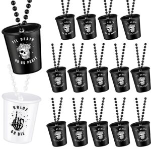 norme 16 pcs bride or die plastic 2 oz shot glass necklaces till death do us party halloween bachelorette party decorations with plastic beads gothic skull bridal shower party favor for wedding supply