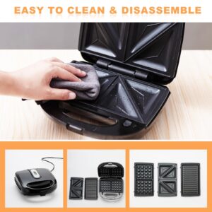 AAYUJUP Waffle Iron Sandwich Maker：3 In 1 Mini Waffle Maker With Removable Plates Waffle Irons Non-Stick Waffle Cone Maker Waffle Machine For Waffle Grill Sandwich