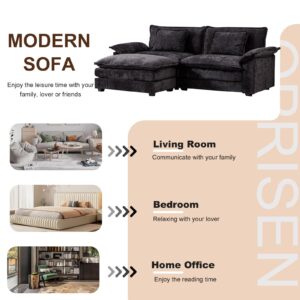 Oprisen 85.4” Comfy Cloud Chenille Sofa Couch, Cozy Deep Seat Sectional Sofa w/Chaise, Upholstered Modern L-Shaped Modular Loveseat for Livingroom Bedroom Apartment Office Office (Black)