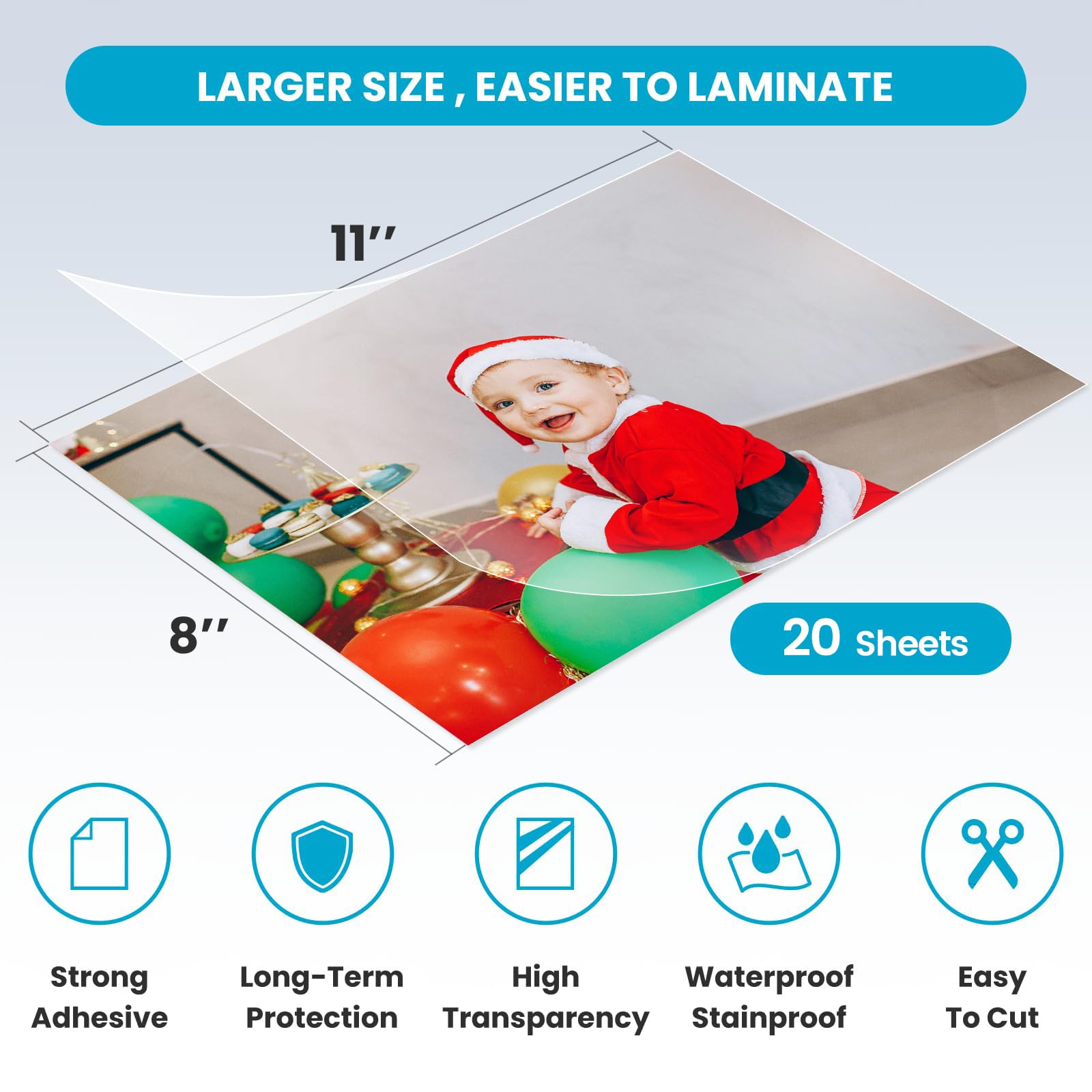 T&W SAME FILM 20 Pack Self Adhesive Laminating Sheets, 8 x 11 Inch Laminator Sheets, Self Sealing Laminating Sheets for Laminator, Round Corner, No Heat, No Machine Needed