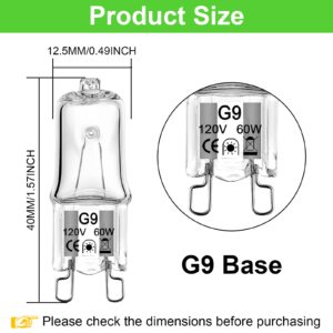 G9 Bulb 60W, 12 Pack G9 Halogen Light Bulbs 2 Pin Base T4 JCD Type 120V Xenon Small Light Bulb for Chandeliers, Range Hood Light, Bathroom Light Bulbs, Cabinet Lights, Dimmable, 2700K Warm White