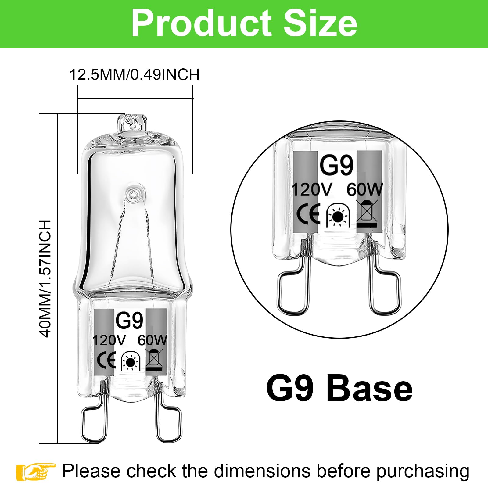 G9 Bulb 60W, 12 Pack G9 Halogen Light Bulbs 2 Pin Base T4 JCD Type 120V Xenon Small Light Bulb for Chandeliers, Range Hood Light, Bathroom Light Bulbs, Cabinet Lights, Dimmable, 2700K Warm White