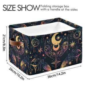 Storage Basket Mystic Astrology Magic Occult Symbol Around Moon Durable Canvas Collapsible Toy Box Organizer Bin with Handles for Shelf Closet Bedroom Home Office