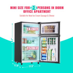 WANAI Small Refrigerator with Freezer 3.5 Cu.Ft Mini Fridge with Freezer on Top Double Door Small Fridge for Bedroom Dorm Room College Office Silver