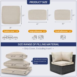 BULEXYARD Patio Sofa Cushion Covers Replacement for Outdoor Furniture Set Cushions Cover Backrest Pillow Covers (Beige, 662)