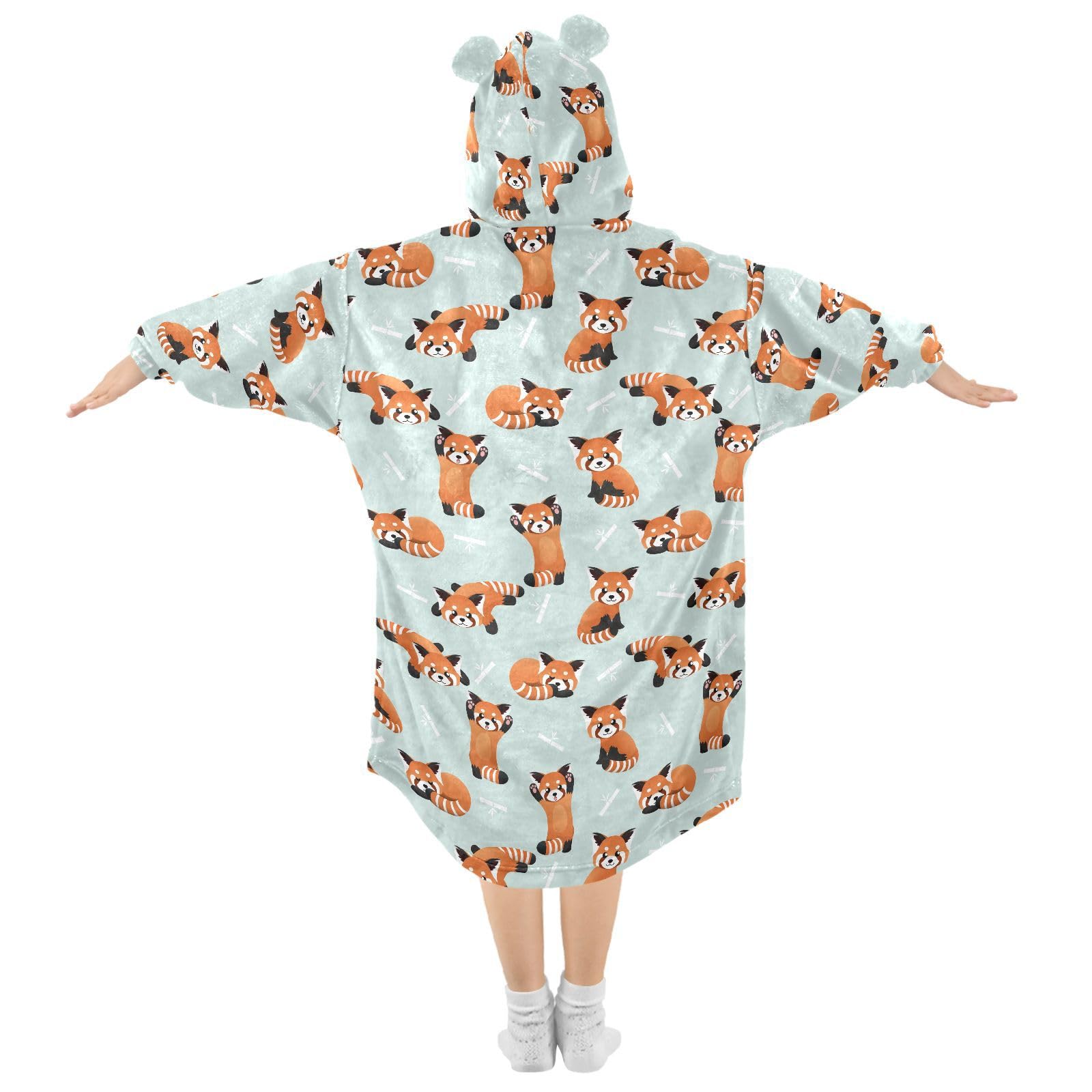 JHKKU Cute Red Panda Wearable Blankets for Kids, Oversized Flannel Blanket Hoodie for Kids, Warm Blanket Hoodie for Boys Girls with Pockets