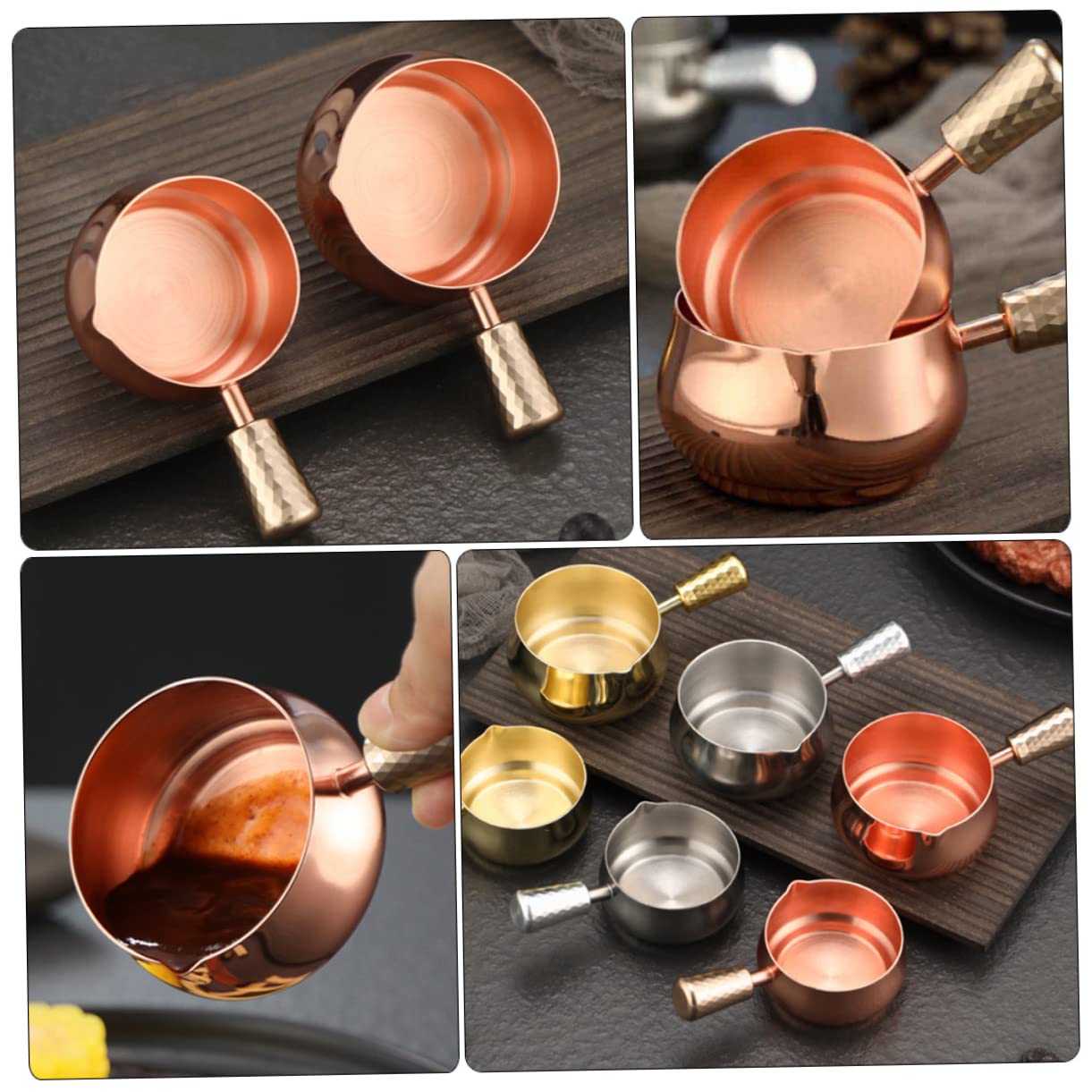 SOLUSTRE 5pcs Stainless Steel Sauce Cup Coffee Milk Warmer Creamer Pitcher Chocolate Melting Pan Metal Sauce Pot Saucer Cup Butter Melting Pot Soy Sauce Dish Dip Bowls Keep Warm Boiler