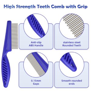 Flea Comb for Cats Dogs, 6 Pack Pet Lice Comb Set Pet Grooming Pets for Small, Medium & Large Pets (Blue)