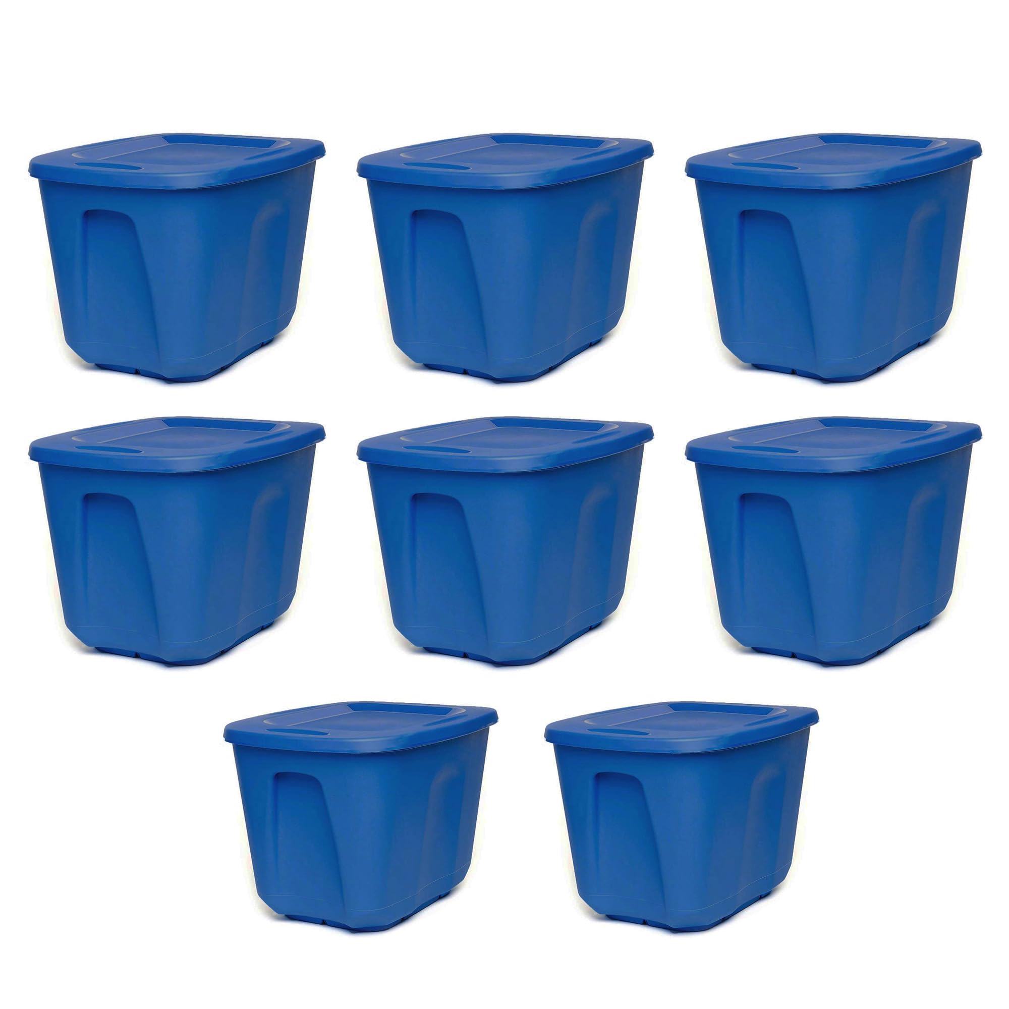 HOMZ 10-Gallon Stackable and Nestable Heavy Duty Plastic Storage Container Organizer Bin with 4 Way Handles, Capri Blue (8 Pack)