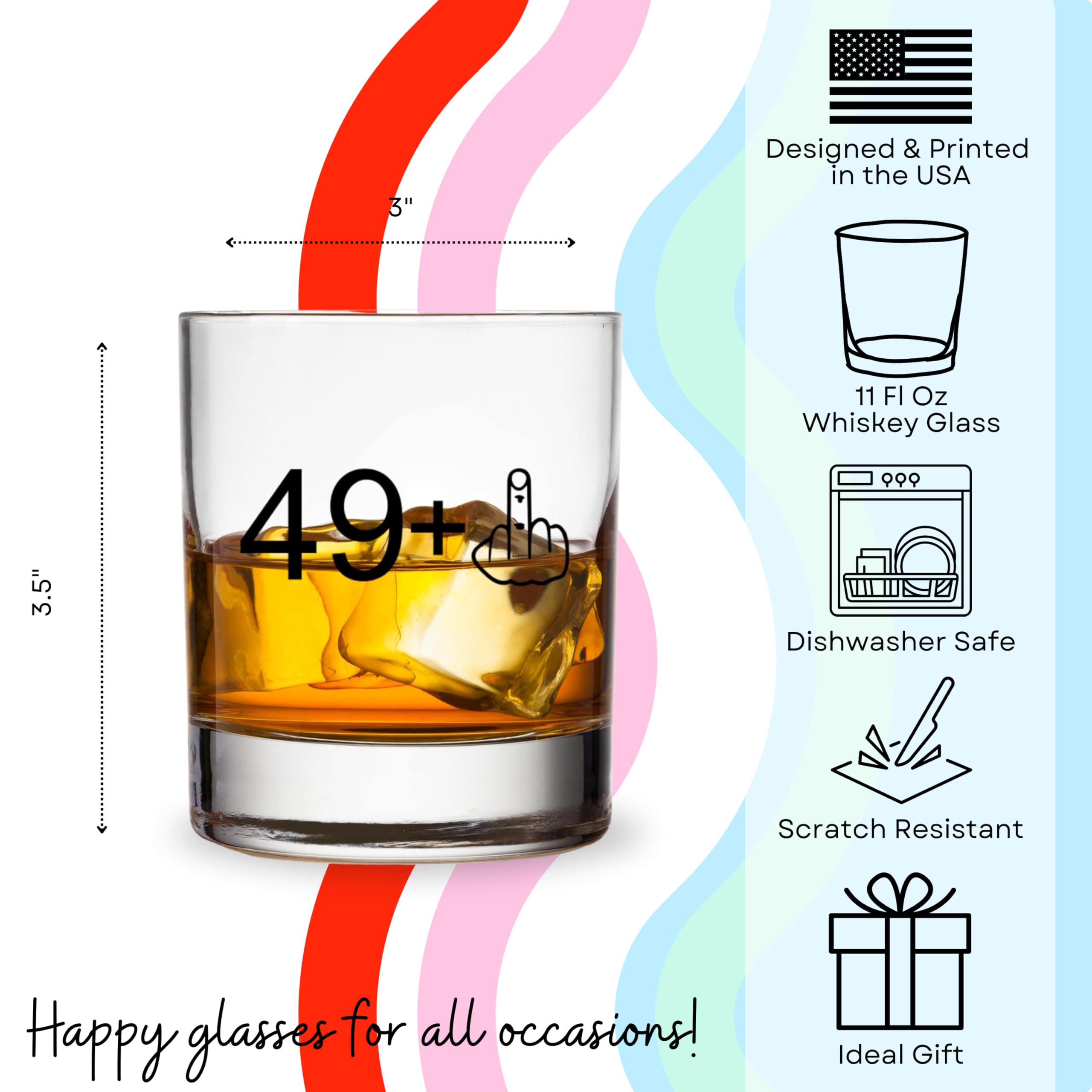 49+1 50th Birthday Whiskey Glass - Funny Whiskey Glasses and Bourbon Gifts for Men - Ideal Stocking Stuffer, 50th Birthday Gift for Him, or Anniversary Present for Husband - Printed in the USA