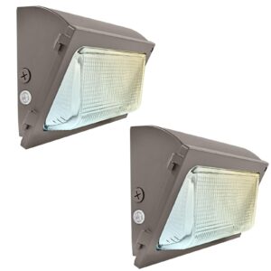 luxrite slim outdoor led wall pack light with dusk to dawn, semi cutoff, 45w-75w tunable, 10125lm, 3cct 3000k-5000k, ip65, 120-277v, ul, dlc - commercial warehouse building security lighting (2 pack)