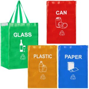 clysee 4 pcs recycling bin bags separate recycle bin waterproof waste baskets recyclable waste trash sorting organizer for home office kitchen can, paper, plastic and glass