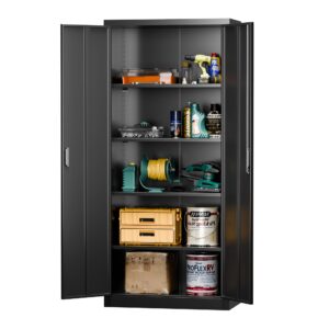 locenhu metal storage cabinet with 2 doors and 4 adjustable shelves - 71" locking file cabinet,locking tool cabinet for office,home,garage,gym,school (black),requires installation