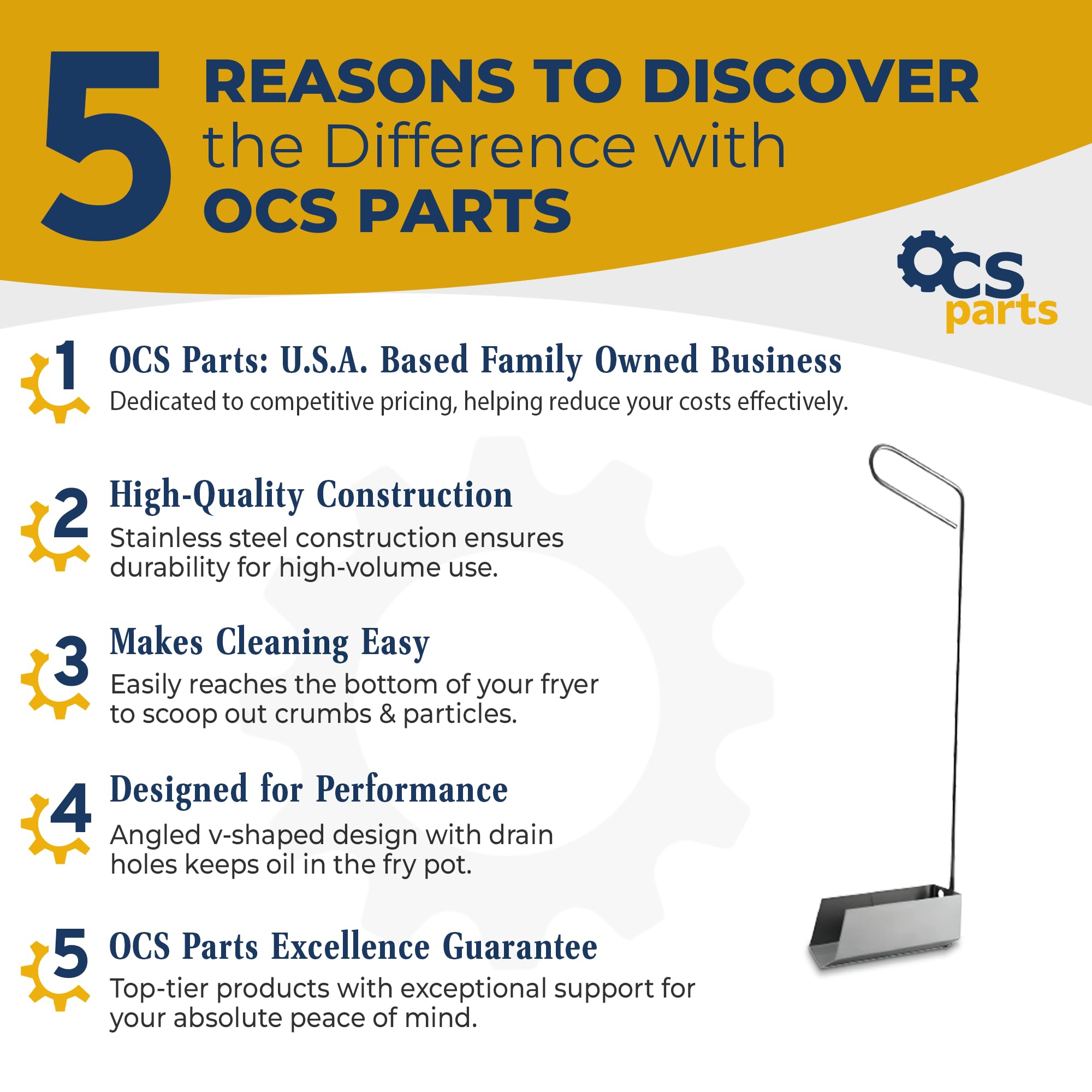 OCS Parts 20" Deep Fryer Scoop - Stainless Steel Fryer Cleaner - Crumb Cleaner with Drain Holes