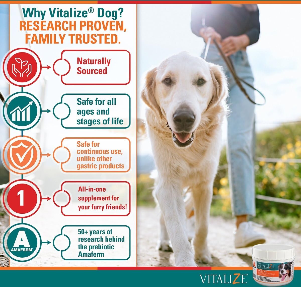 Vitalize Dog Digestive Health Powder - Relief for Constipation, Vomiting & Nausea, Skin & Coat Supplement- Multivitamin Powder with Omega 6, 3 & Biotin & Dog Prenatal Supplement (1 Pound)