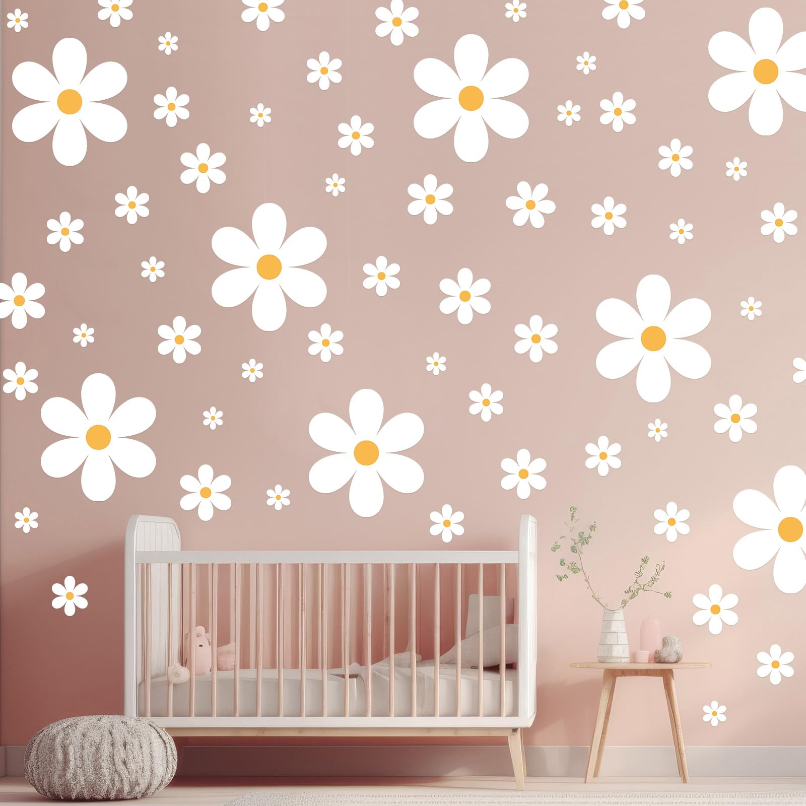 165 Pieces 15 Sheet Large Daisy Wall Decals Daisy Flower Wall Stickers Vinyl Peel and Stick Floral Wall Decal Daisy Wall Decor for Nursery Playroom Bedroom Living Room Wall(Fresh)