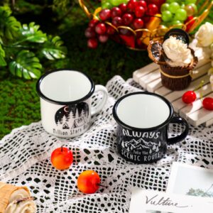 Mumufy 9 Pcs Enamel Camping Coffee Mugs 12 oz Happy Campers Campfire Tea Cups Black White Travel Drinking Mugs with Handle Vintage Tea Cups for Coffee, Tea, Milk Travel Mug Camping Lover Holiday Gifts