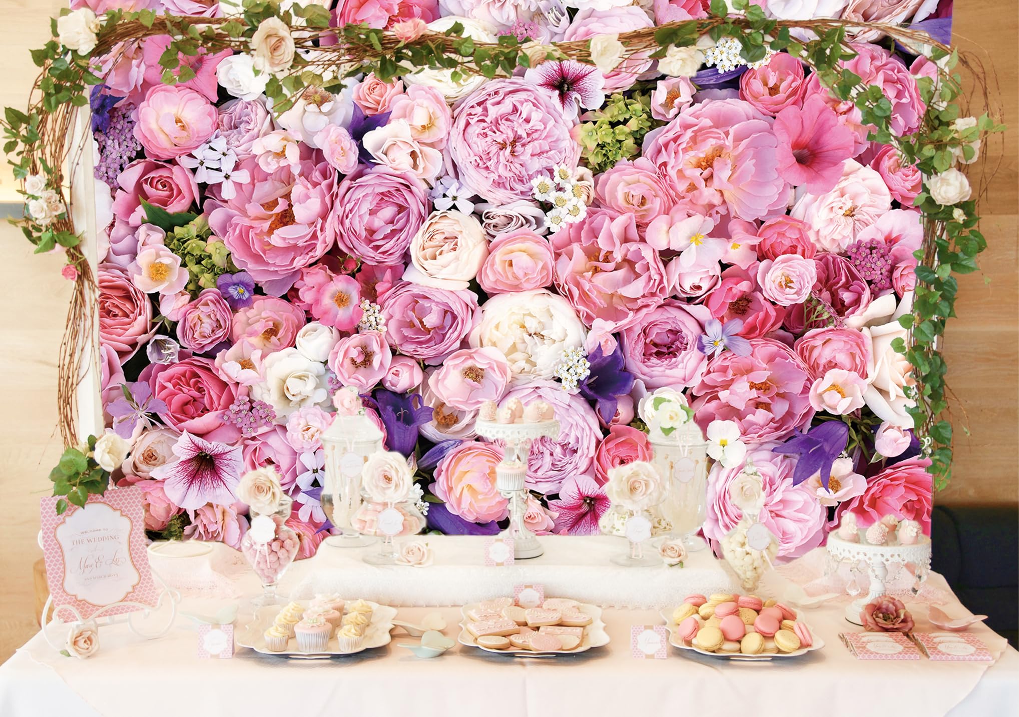 Pink Floral Photography Backdrop Mother's Day Decoration 7x5FT Flower Wall Photo Background for Girls Bridal Wedding Baby Shower Birthday Party Cake Tables Decoration Studio Props