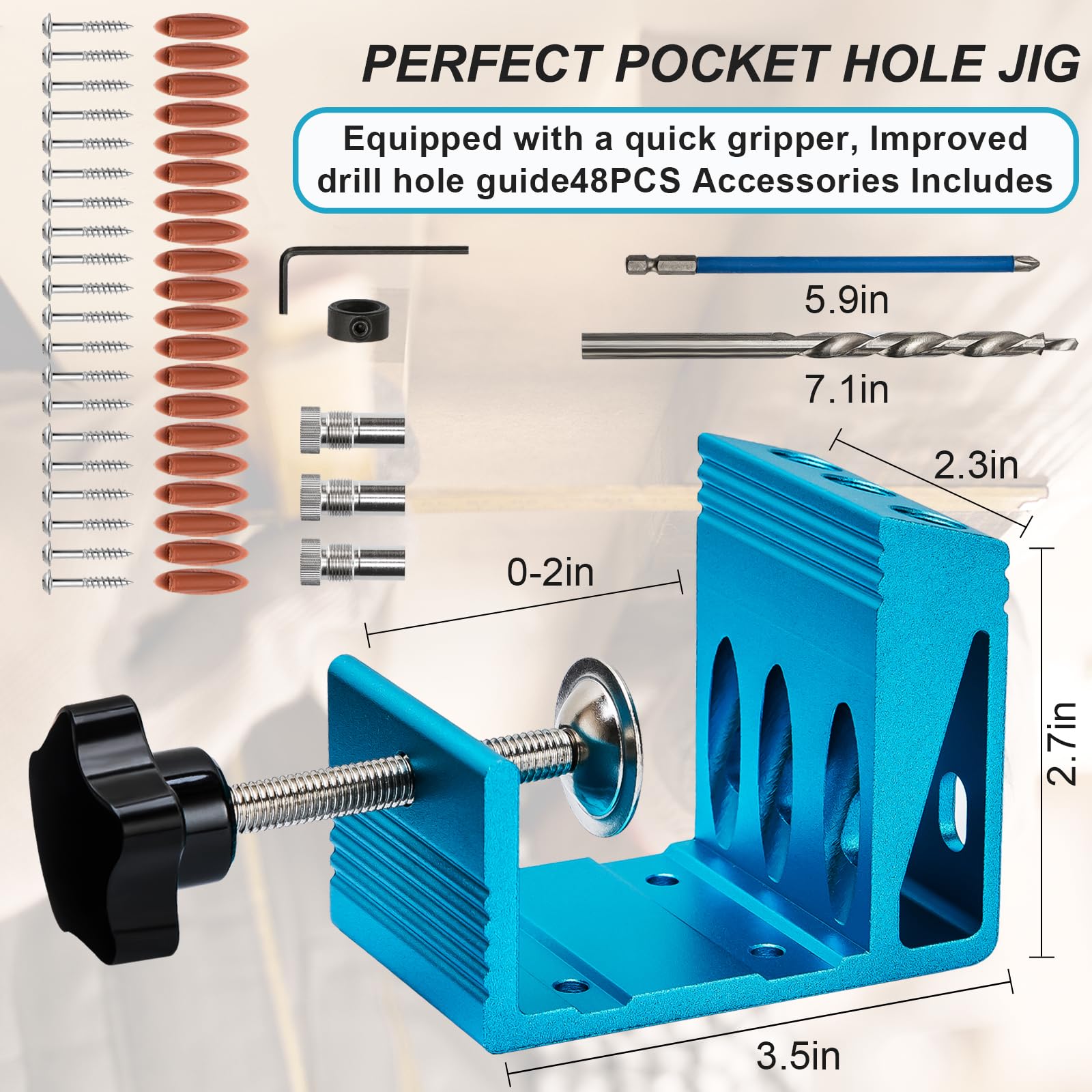 Pocket Hole Jig Kit with 3 Drill Hole Guide Pocket Drill Hole System with 15 Degree Joint Angle Tool Portable Pocket Joinery Screw Kit DIY Woodworking Carpentry Locator