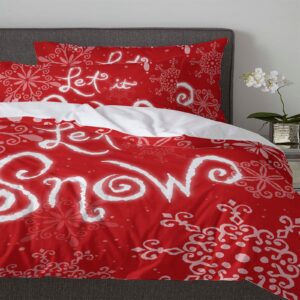 IDOWMAT Duvet Covers Queen Size - Breathable Soft Bedding Set Comforter Cover with Zipper Corner Ties Queen Duvet Cover Set for All Seasons,(3 PCS,Red Snowflakes Flower Let-it Snow)